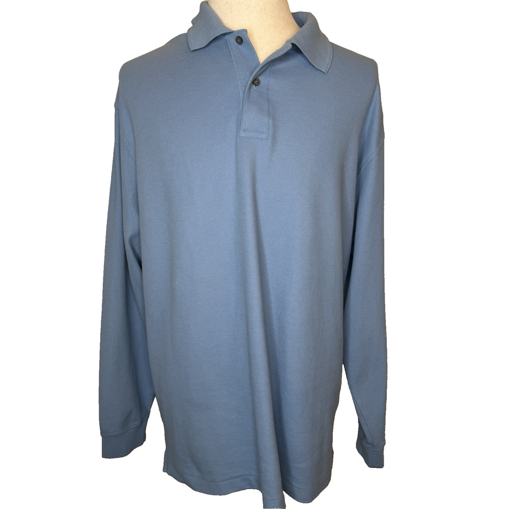 LL Bean Men’s Long Sleeve Polo Shirt XL Blue Wrinkle Resistant Double Polo